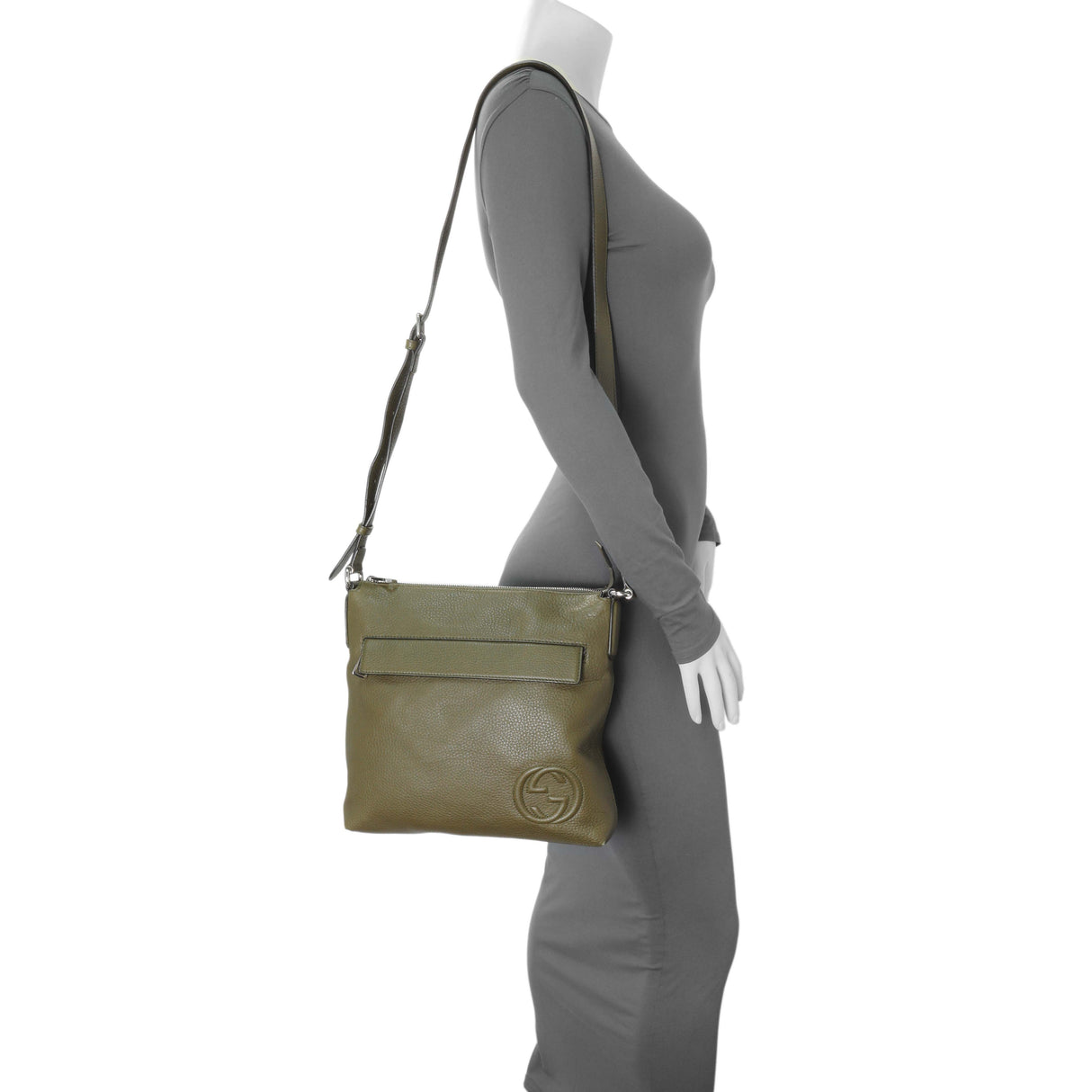 Gucci Green Pebbled Calfskin Medium Soho Messenger Bag Handbags Gucci