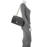 Chanel Black Quilted Caviar Jumbo Single Flap Handbags Chanel