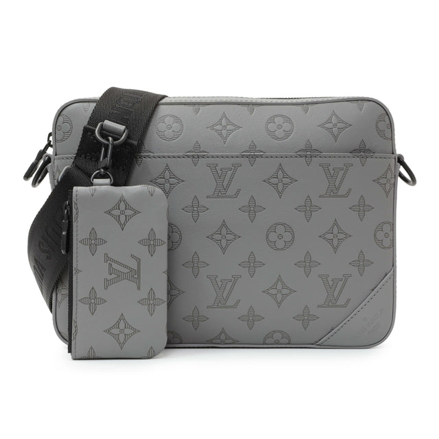 Louis Vuitton Grey Calfskin Monogram Shadow Duo Messenger Handbags Louis Vuitton