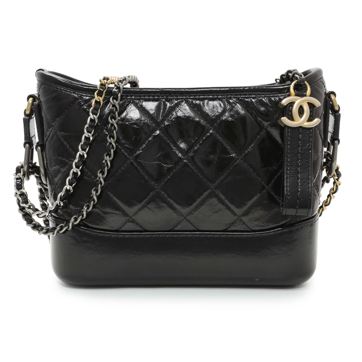 Chanel Shiny Black Aged Quilted Calfskin Small Gabrielle Hobo Handbags Chanel