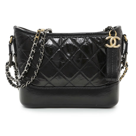 Chanel Shiny Black Aged Quilted Calfskin Small Gabrielle Hobo Handbags Chanel