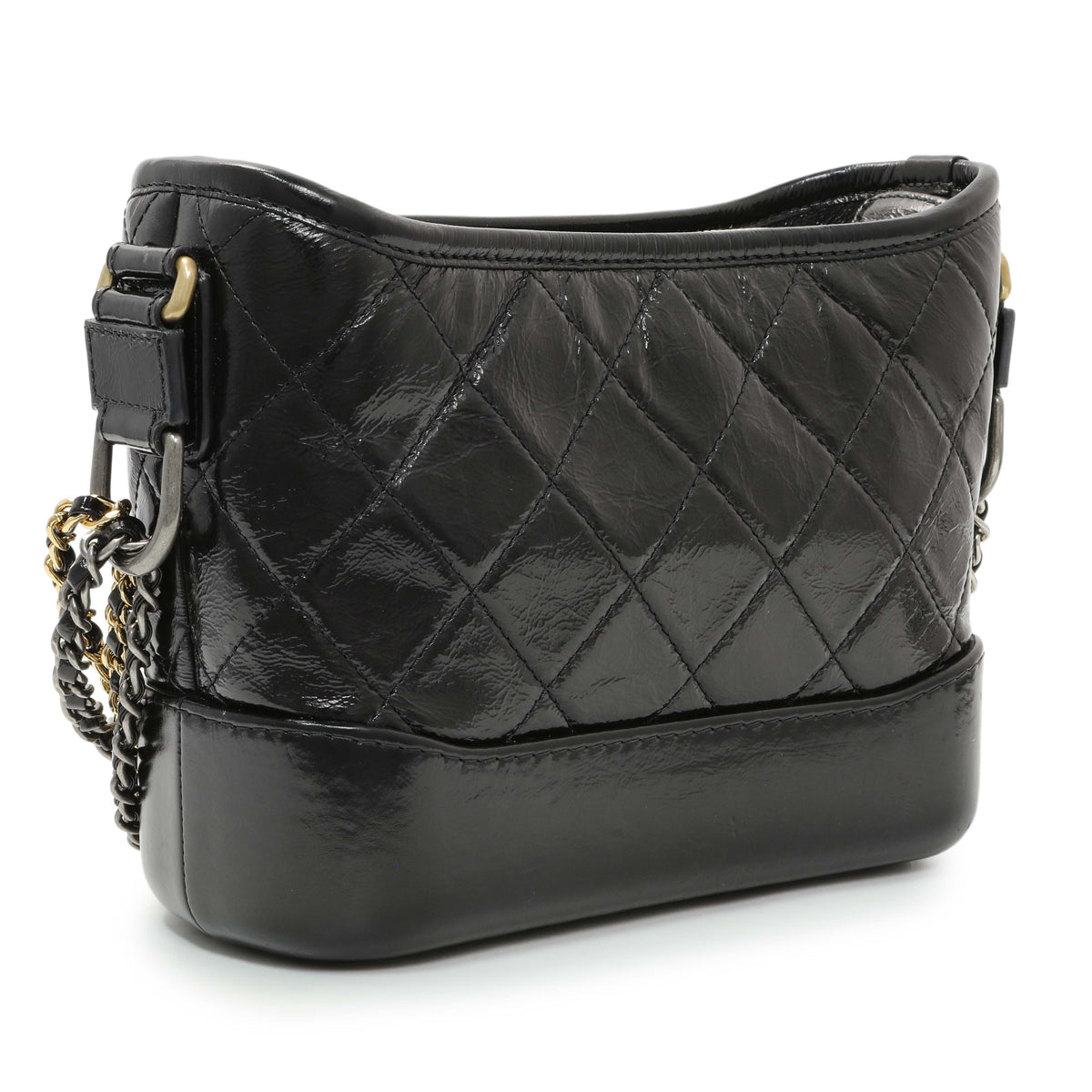 Chanel Shiny Black Aged Quilted Calfskin Small Gabrielle Hobo Handbags Chanel