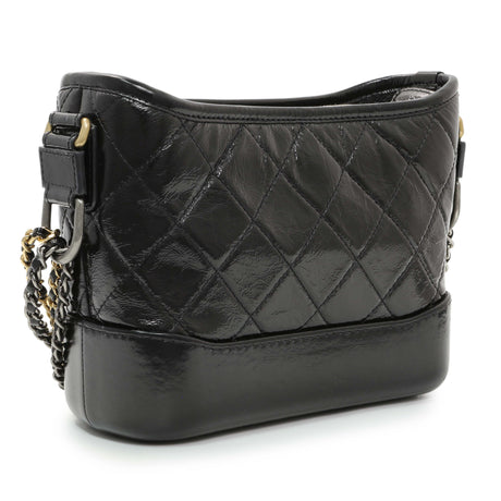 Chanel Shiny Black Aged Quilted Calfskin Small Gabrielle Hobo Handbags Chanel