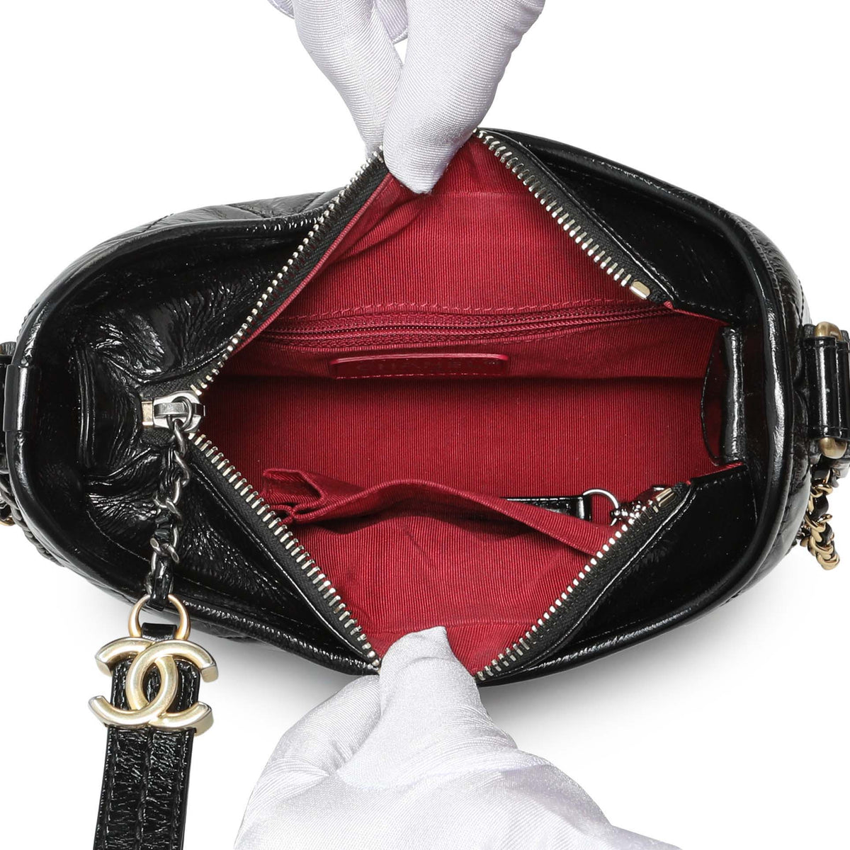 Chanel Shiny Black Aged Quilted Calfskin Small Gabrielle Hobo Handbags Chanel