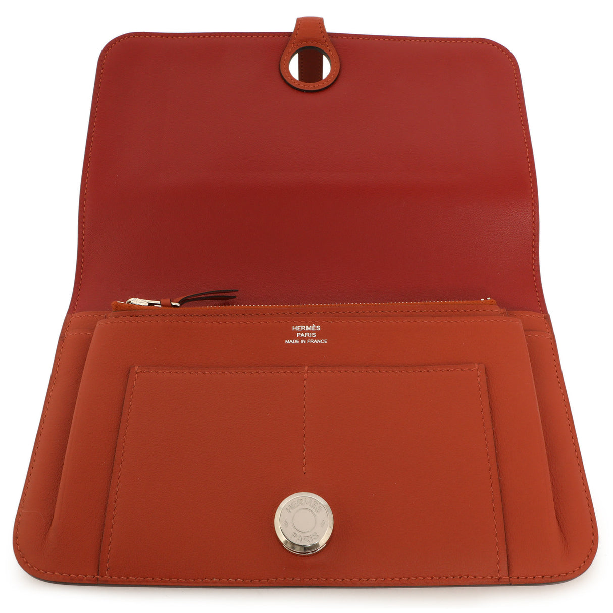 Hermes Vermillion Swift Leather Dogon Duo  Wallet