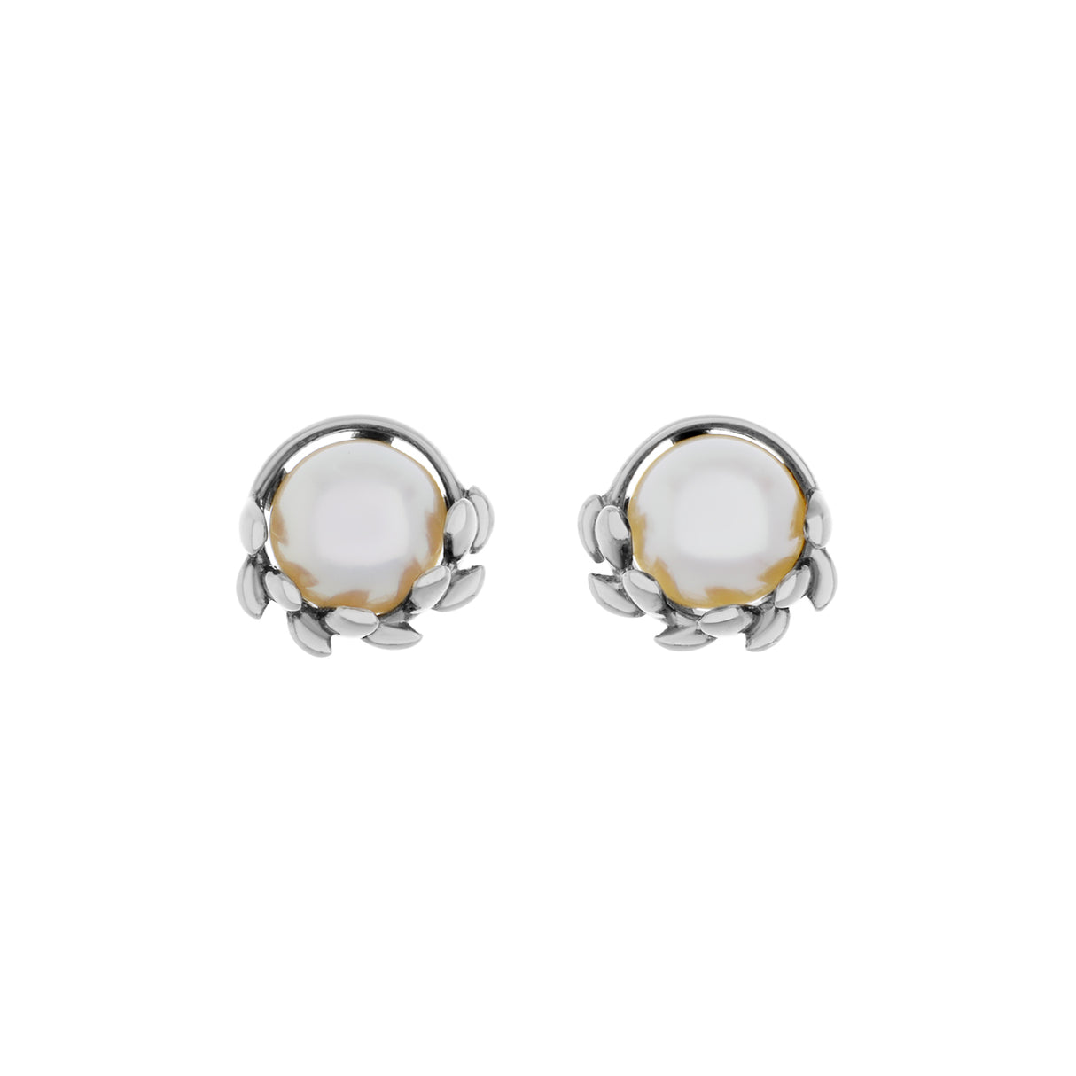 Tiffany & Co. Sterling Silver Pearl Paloma Picasso Olive Leaf Stud Earrings Designer Jewellery Tiffany and Co