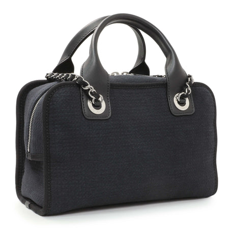 Chanel Navy Canvas Small Deauville Two Way Chain Bowling Bag Handbags Chanel