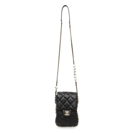 Chanel Black Quilted Lambskin My Precious Phone Case Flap Bag Handbags Chanel