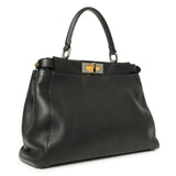 Fendi Black Vitello Seta Medium Peekaboo Iconic Satchel