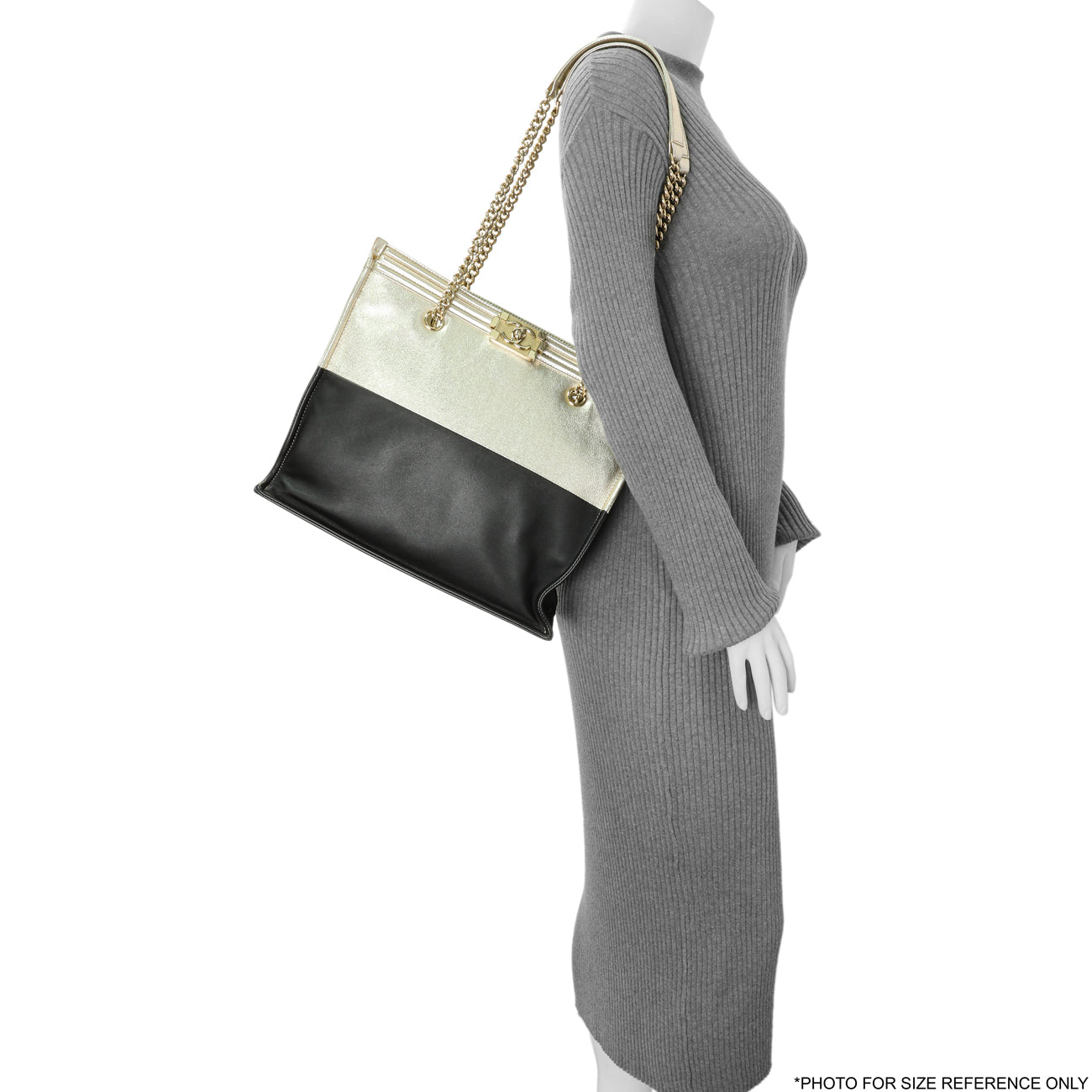 Chanel Metallic Gold Black Goatskin Boy Shopping Tote Chanel Metallic Gold Black Goatskin Boy Shopping Tote