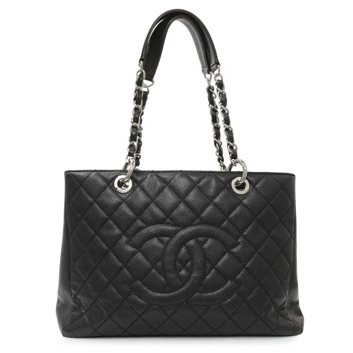 Chanel Black Quilted Caviar Grand Shopping Tote GST Handbags Chanel