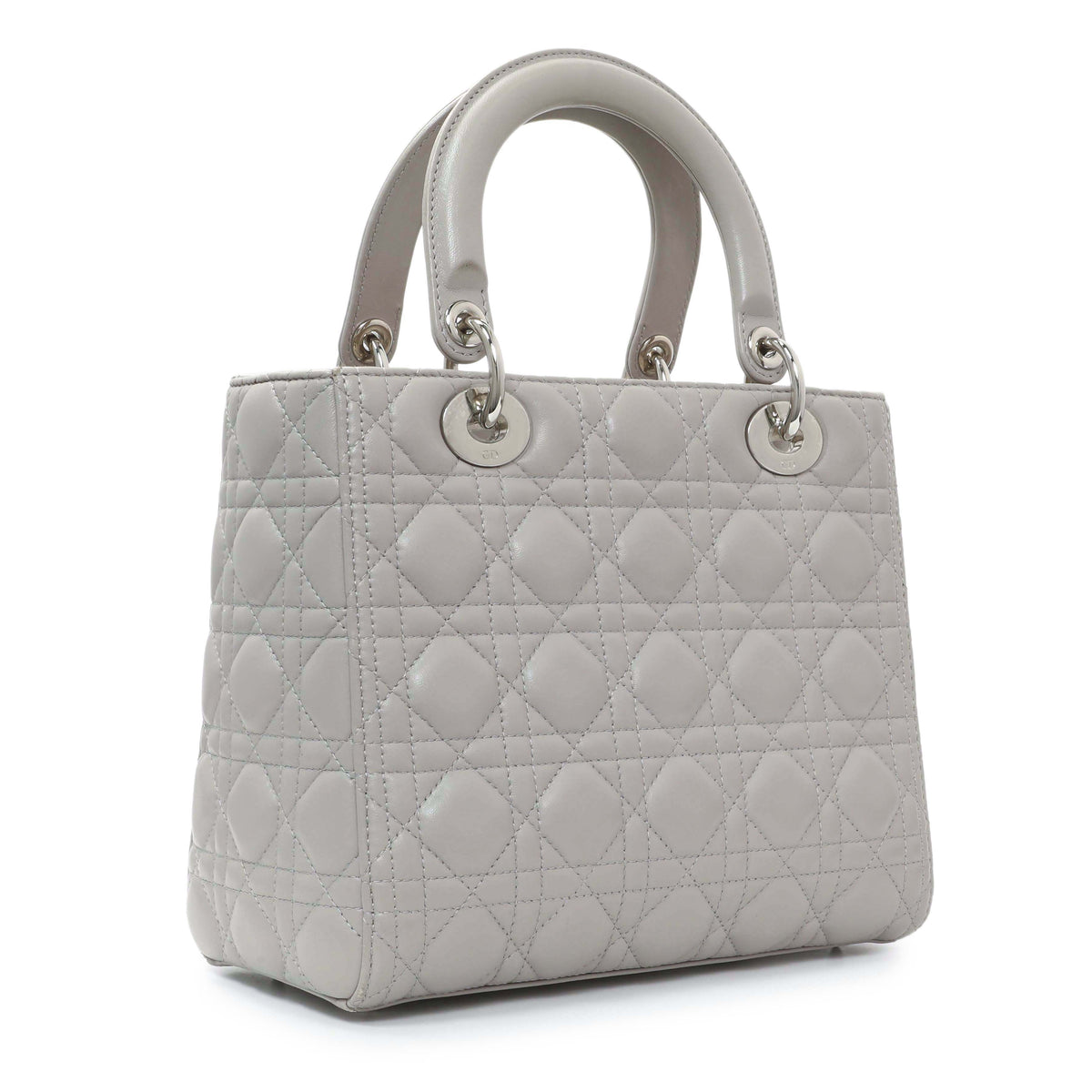 Christian Dior Grey Lambskin Cannage Medium Lady Dior Handbags Christian Dior