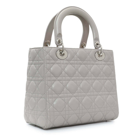 Christian Dior Grey Lambskin Cannage Medium Lady Dior Handbags Christian Dior