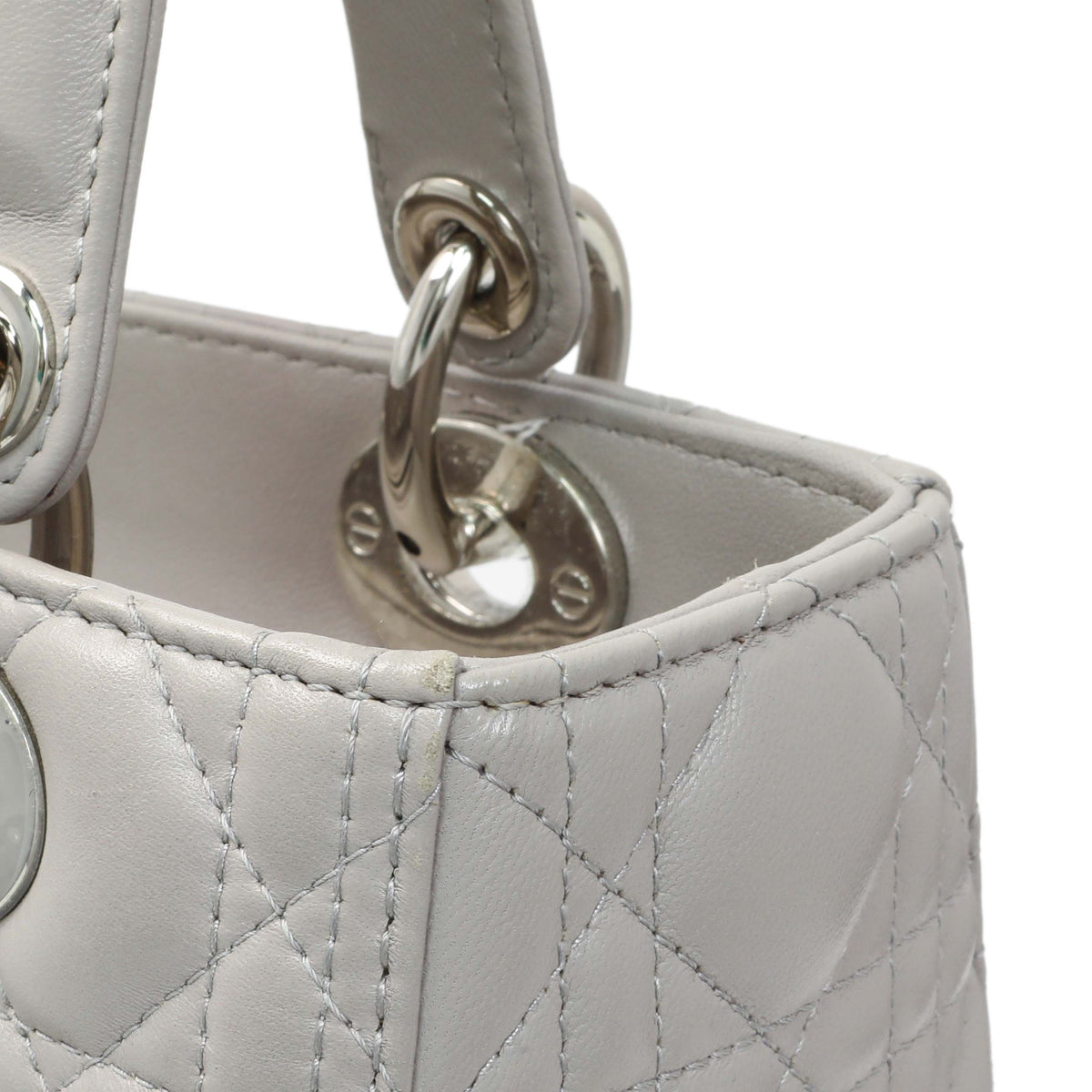 Christian Dior Grey Lambskin Cannage Medium Lady Dior Handbags Christian Dior