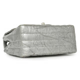 Chanel Silver Metallic Patent Crumpled Calfskin Chevron Quilted Mini Square Flap