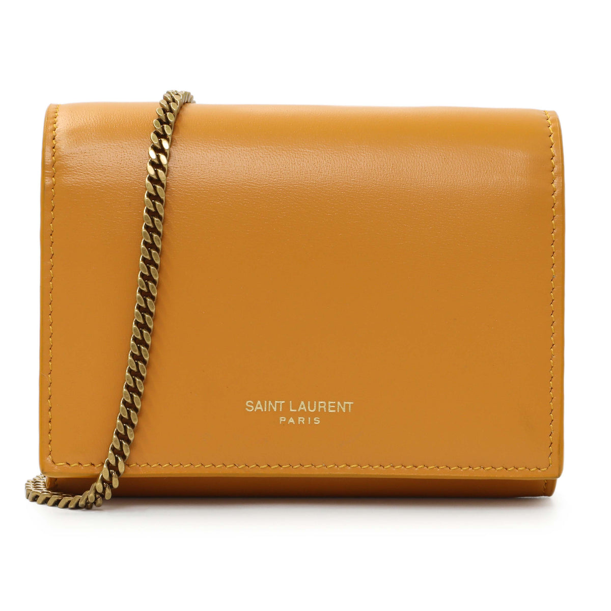 Saint Laurent Orange Calfskin Card Case on Chain Accessories Saint Laurent