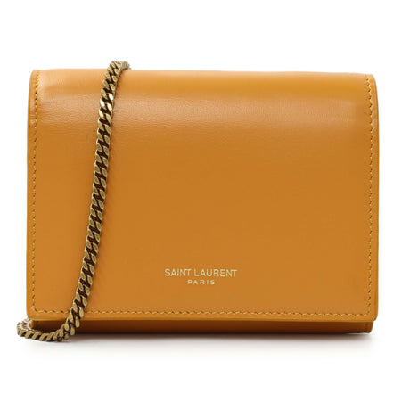 Saint Laurent Orange Calfskin Card Case on Chain Accessories Saint Laurent