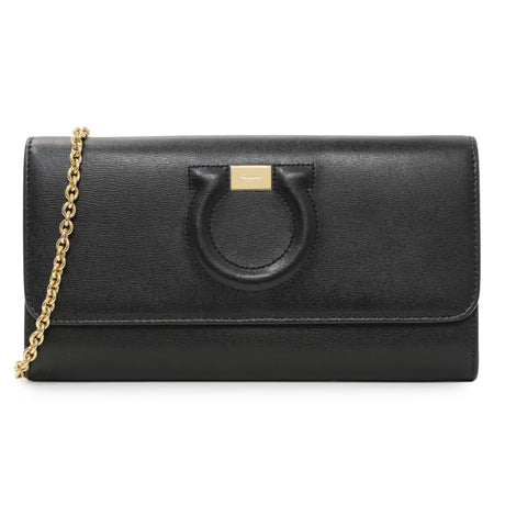 Salvatore Ferragamo Black Gancini Chain Wallet Handbags Salvatore Ferragamo