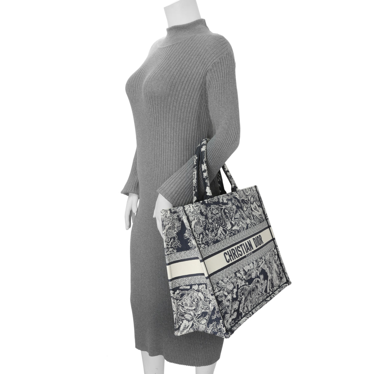 Christian Dior Canvas Embroidered Dioriviera Reverse Striped Toile De Jouy Large Book Tote Handbags Christian Dior