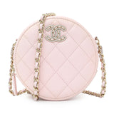 Chanel Pink Quilted Caviar Round Clutch with Chain Handbags Chanel