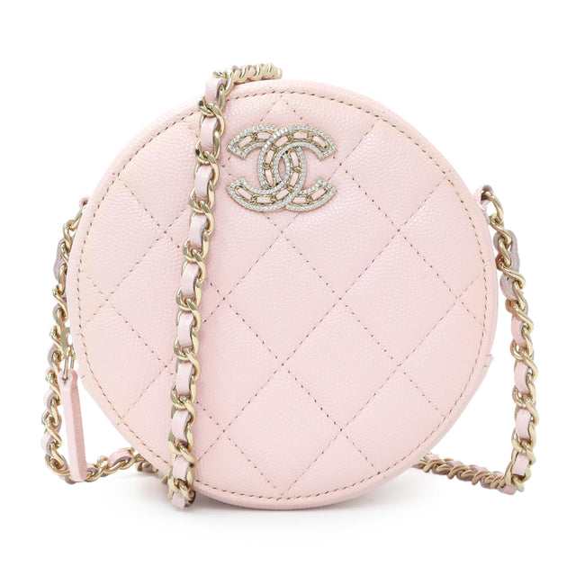 Chanel Pink Quilted Caviar Round Clutch with Chain Handbags Chanel