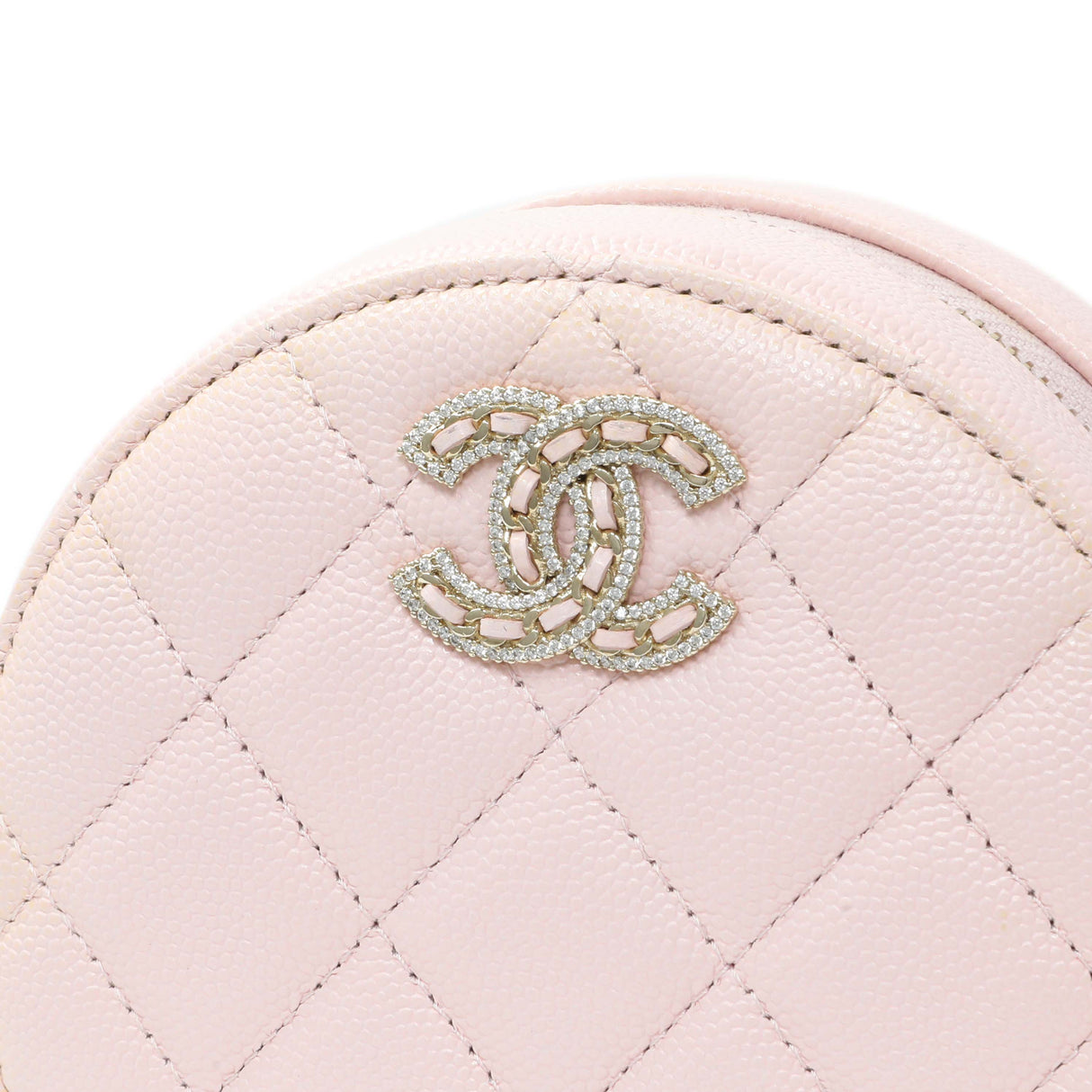 Chanel Pink Quilted Caviar Round Clutch with Chain Handbags Chanel