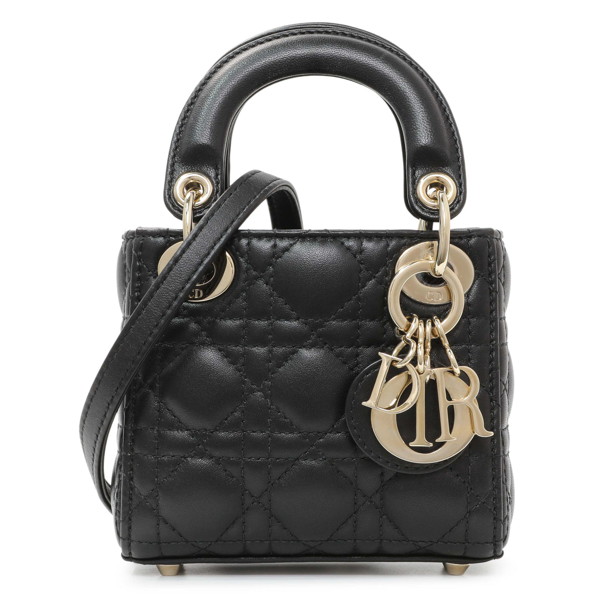 Christian Dior Black Lambskin Cannage Micro Lady Dior Handbags Christian Dior