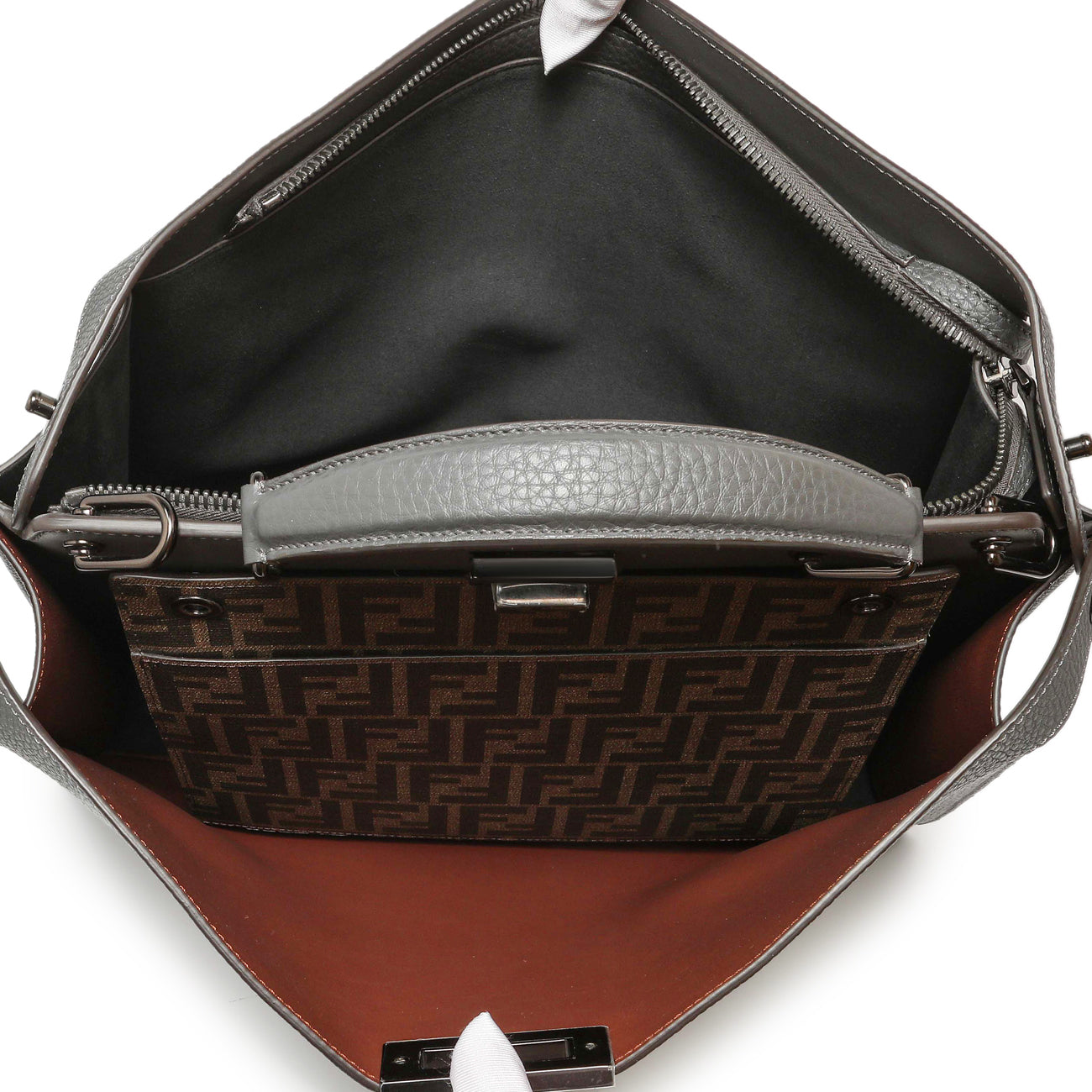 Fendi Grey Cuoio Romano Vitello Cover Monochrome Medium Peekaboo