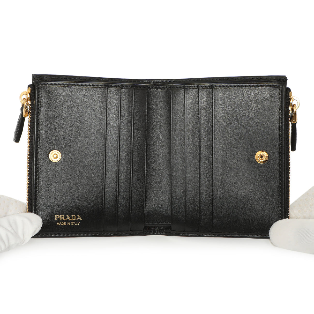 Prada Black Vitello Move Double Zip Wallet