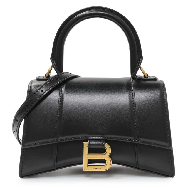 Balenciaga Black Calfskin Mini Hourglass Top Handle Bag Handbags Balenciaga