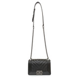 Chanel Black Chevron Quilted Caviar Small Boy Flap Handbags Chanel
