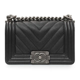 Chanel Black Chevron Quilted Caviar Small Boy Flap Handbags Chanel
