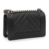 Chanel Black Chevron Quilted Caviar Small Boy Flap Handbags Chanel