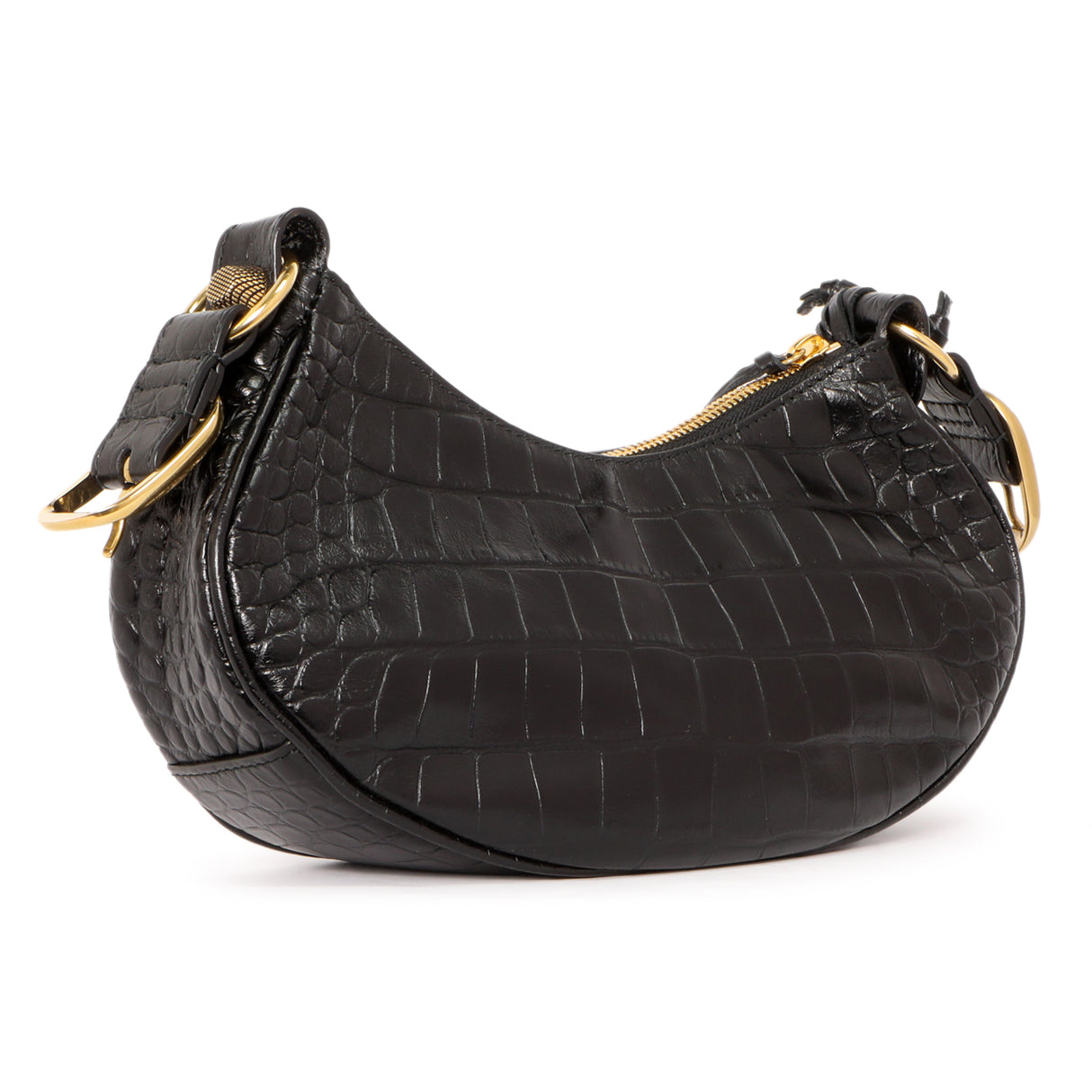 Balenciaga Black Crocodile Embossed Le Cagole Shoulder Bag XS