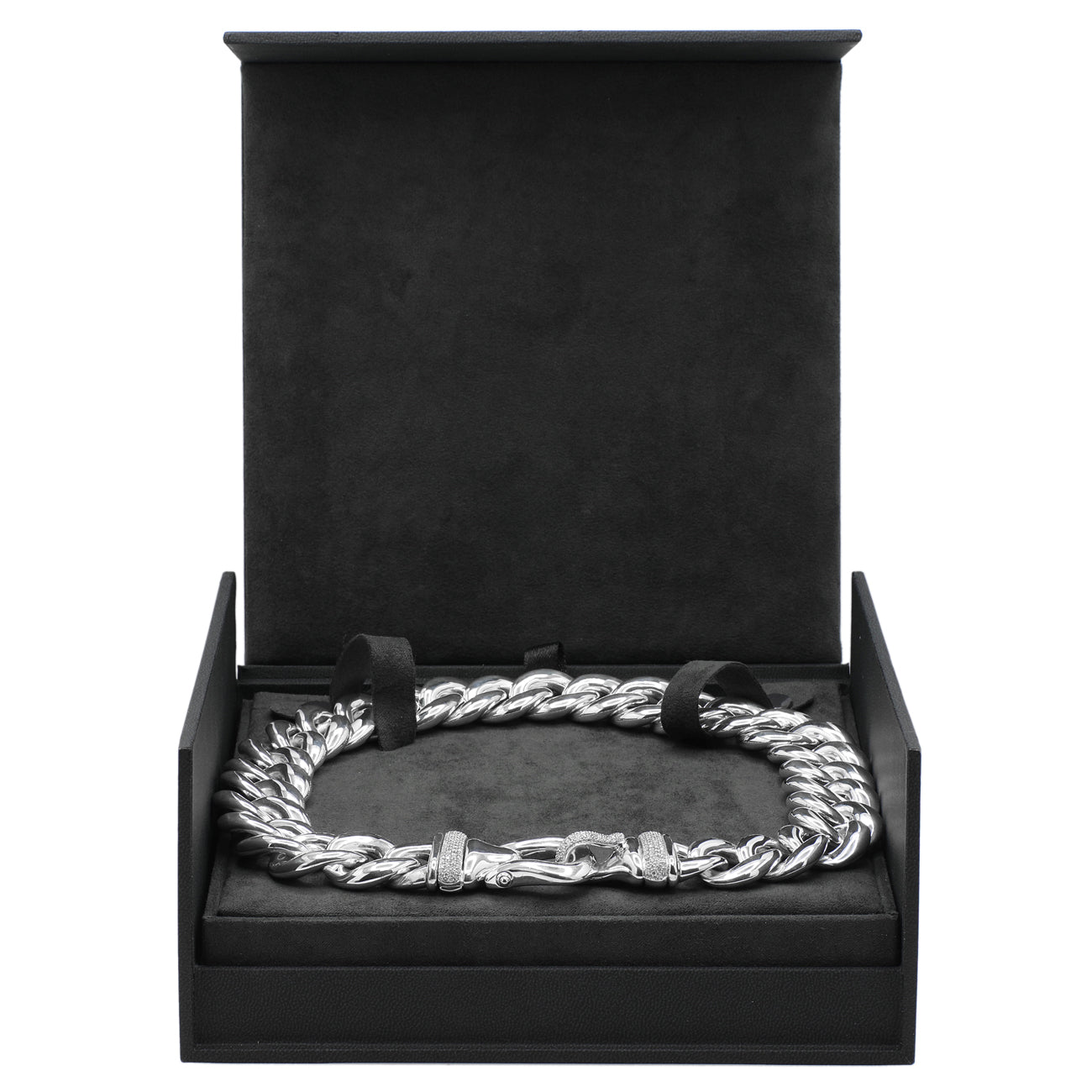 David Yurman Sterling Silver Diamond Cable Buckle Chain Necklace Modaselle