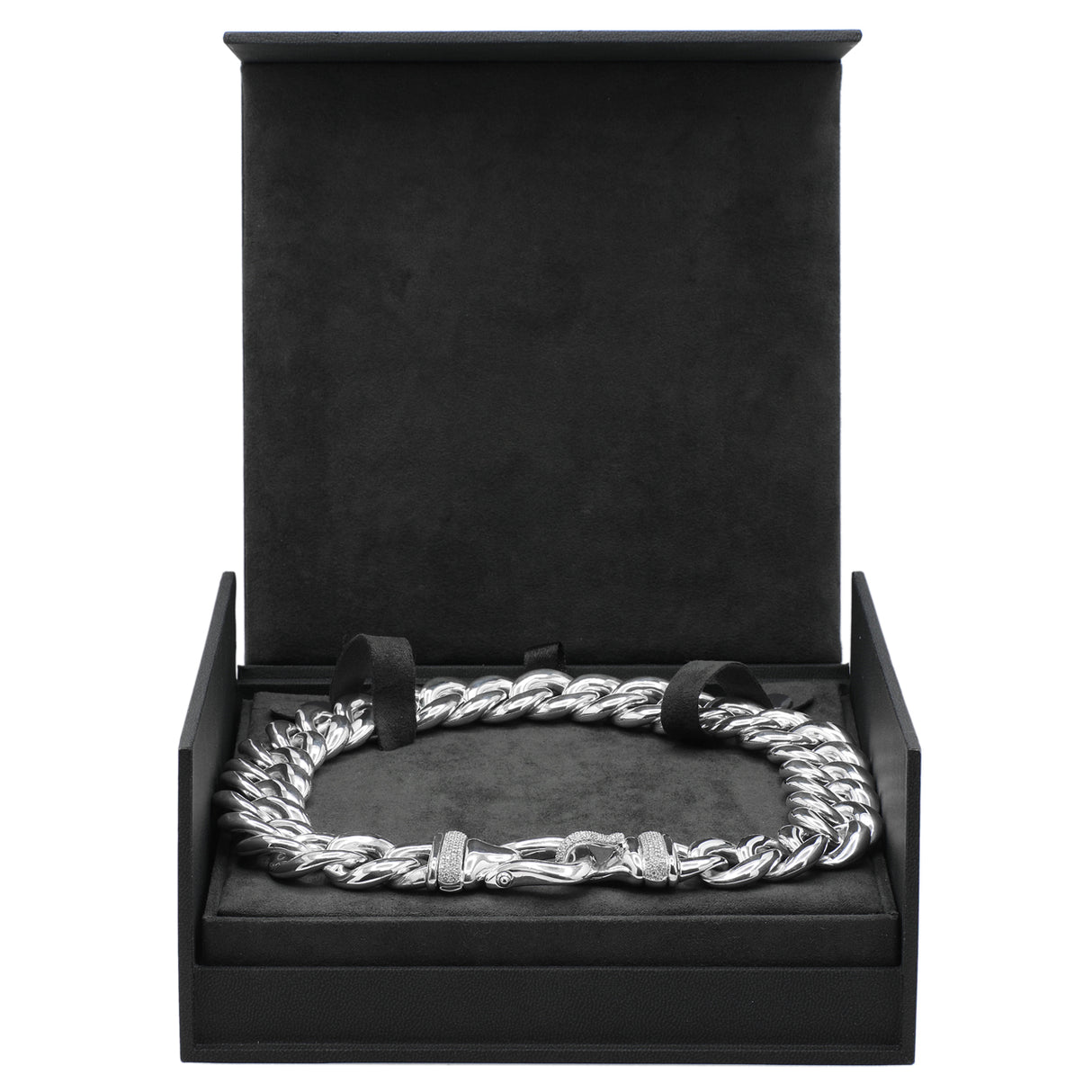 David Yurman Sterling Silver Diamond Cable Buckle Chain Necklace