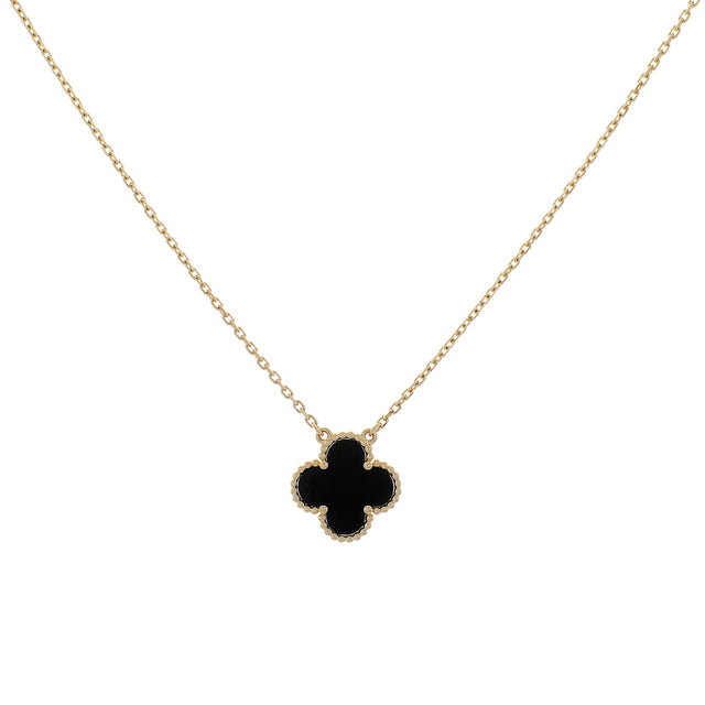 Van Cleef & Arpels 18K Yellow Gold & Onyx Vintage Alhambra Pendant Necklace Designer Jewellery Van Cleef and Arpels