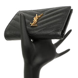 Saint Laurent Black Grain De Poudre Matelasse Chevron Monogram Zipped Two-Part Wallet