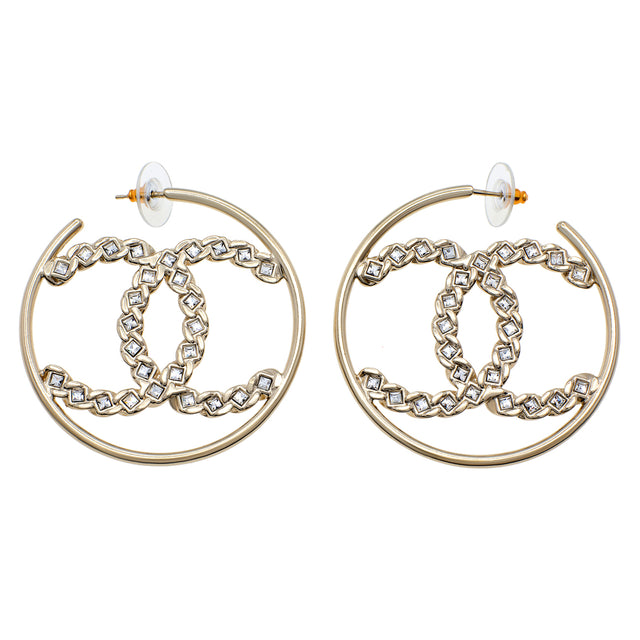 Chanel CC Crystal Hoop Earrings Chanel