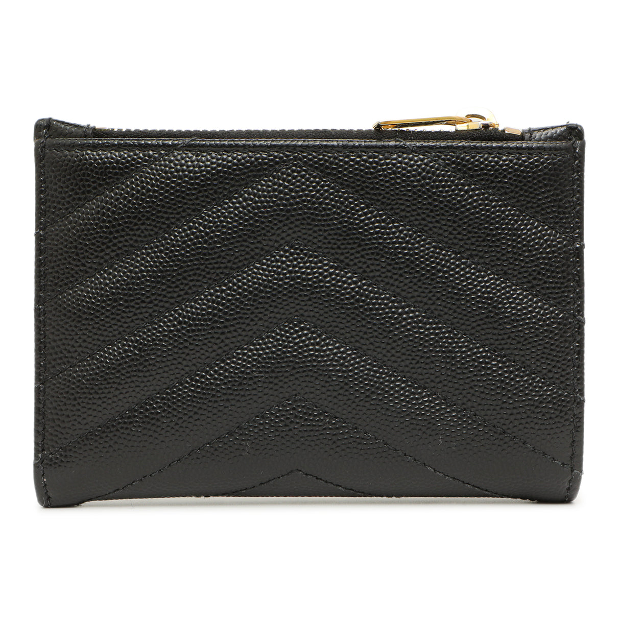 Saint Laurent Black Grain De Poudre Matelasse Chevron Monogram Zipped Two-Part Wallet