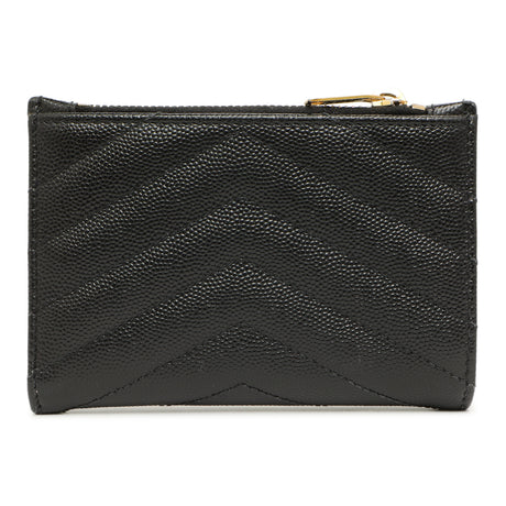 Saint Laurent Black Grain De Poudre Matelasse Chevron Monogram Zipped Two-Part Wallet