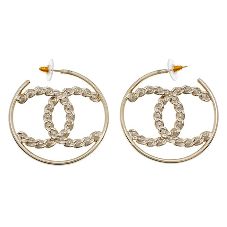 Chanel CC Crystal Hoop Earrings