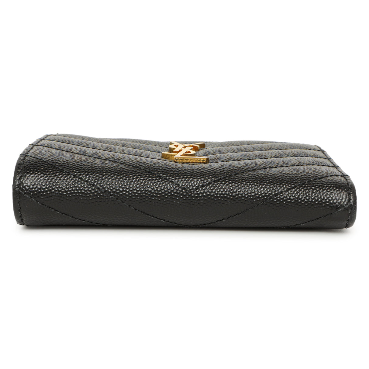 Saint Laurent Black Grain De Poudre Matelasse Chevron Monogram Zipped Two-Part Wallet