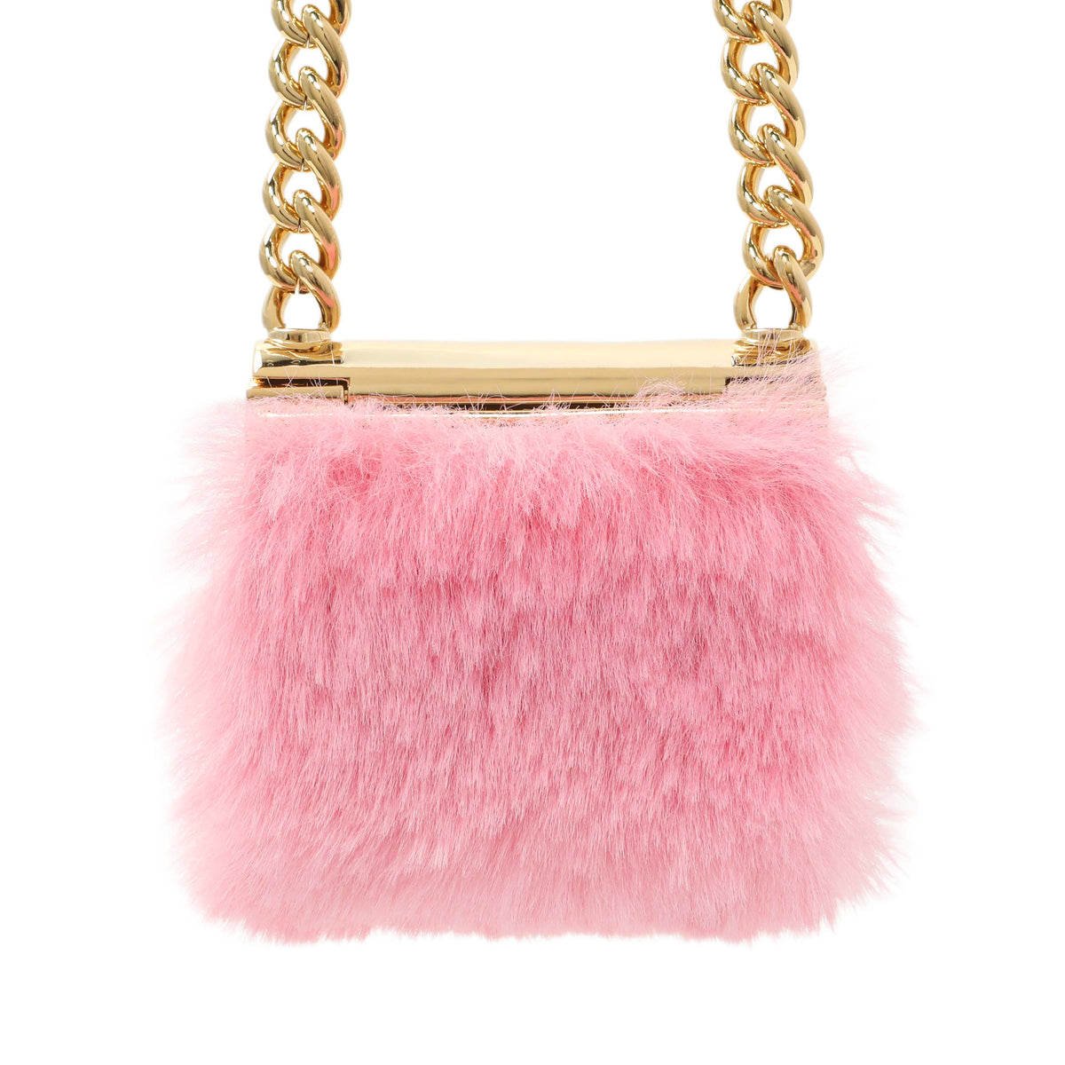 Chanel Pink and Gold Metal Fur Flap Bag Long Necklace Designer Jewellery Chanel