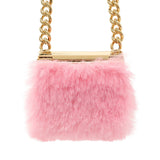 Chanel Pink and Gold Metal Fur Flap Bag Long Necklace Designer Jewellery Chanel