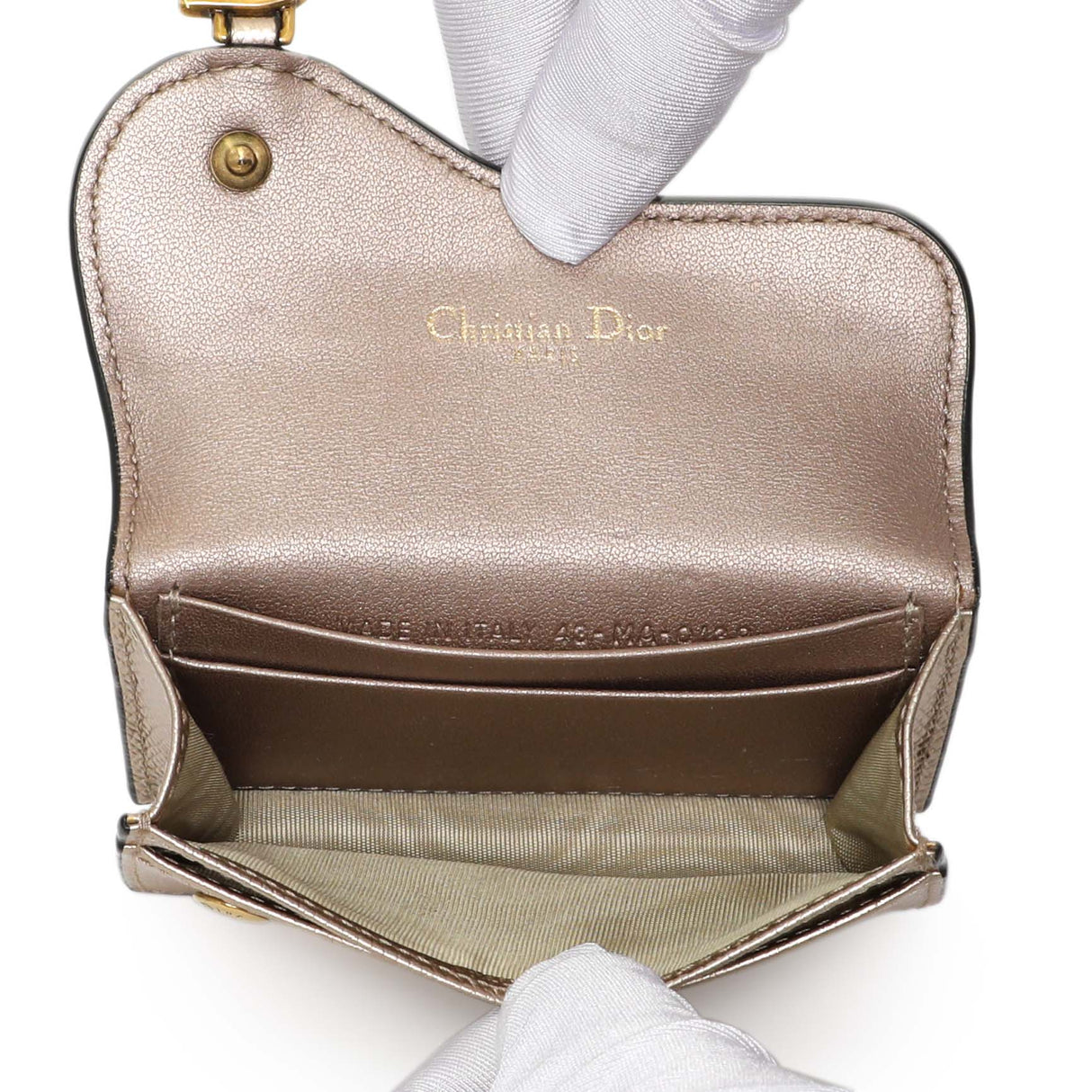 Christian Dior Gold Metallic Grained Calfskin Saddle Card Holder Accessories Christian Dior