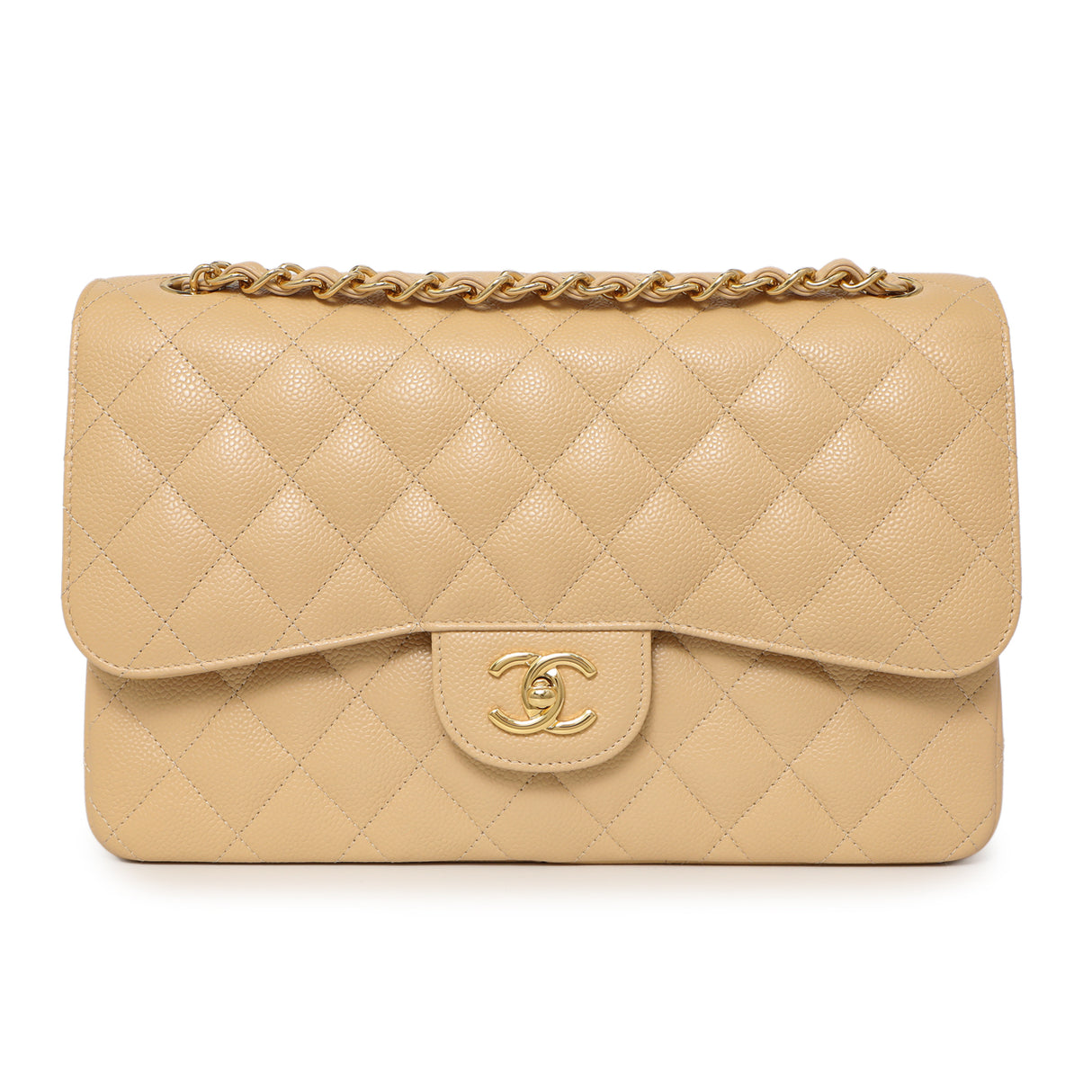 Chanel Beige Quilted Caviar Jumbo Classic Double Flap