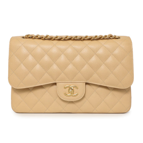 Chanel Beige Quilted Caviar Jumbo Classic Double Flap