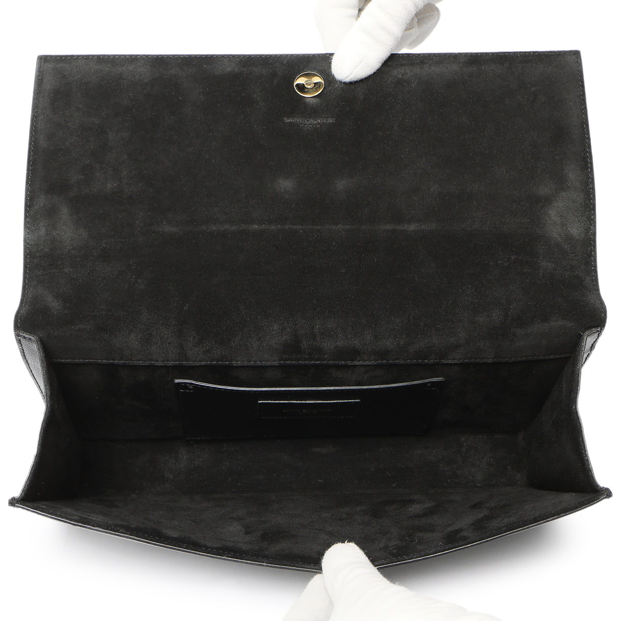 Saint Laurent Black Patent Grain De Poudre Monogram Cassandre Clutch