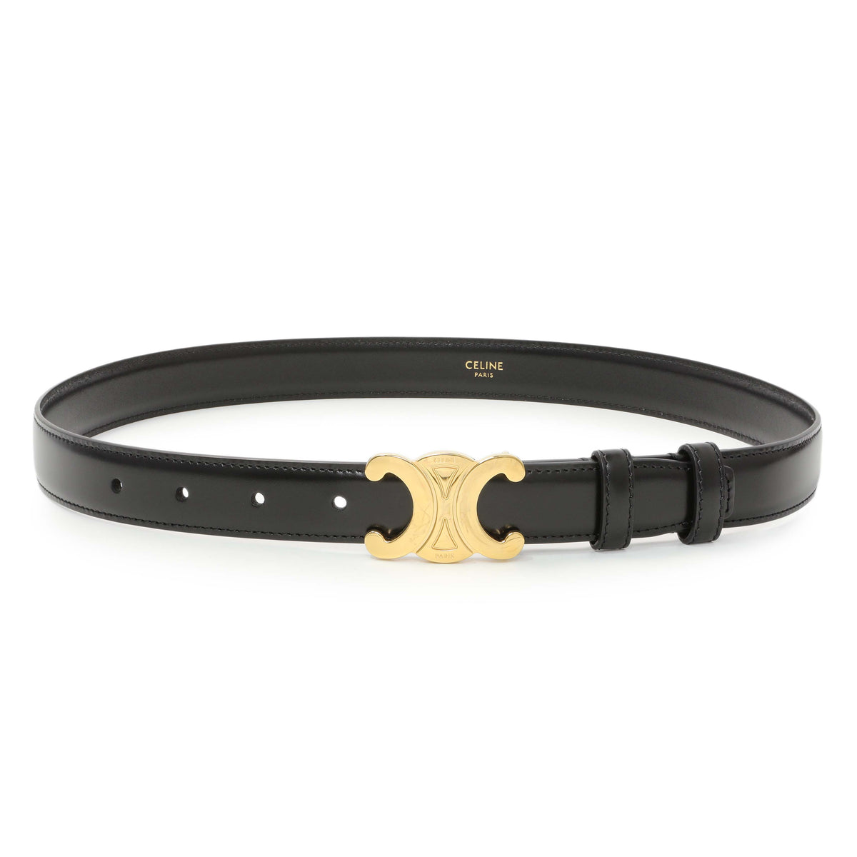 Celine Black Box Calfskin Medium 25mm Triomphe Belt Accessories Celine